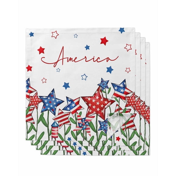 Independence Day Cloth Napkins Set of 4 Reusable Dinner Napkins, 4th of July Red Blue Stars Patriotic Cocktail Napkin Washable Table Napkins for Wedding/Holiday Party/Baby Shower 20"x20"
