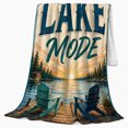 thumbnail image 2 of Welcome Lake Mode Sunset Scene, Peaceful Mountain Lake Scene, Warm Flannel Blanket for Cabin and Lodge with Detailed Artwork, Outdoor Lovers Camping Gift, Rustic Home Decor, 2 of 9