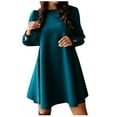 thumbnail image 3 of LLYwey Lace Dresses for Wedding Guest Women Casual Fashion Lining Long-Sleeve Round Neck Dress with Metal Buttons New Casual Dresses Green S, 3 of 4