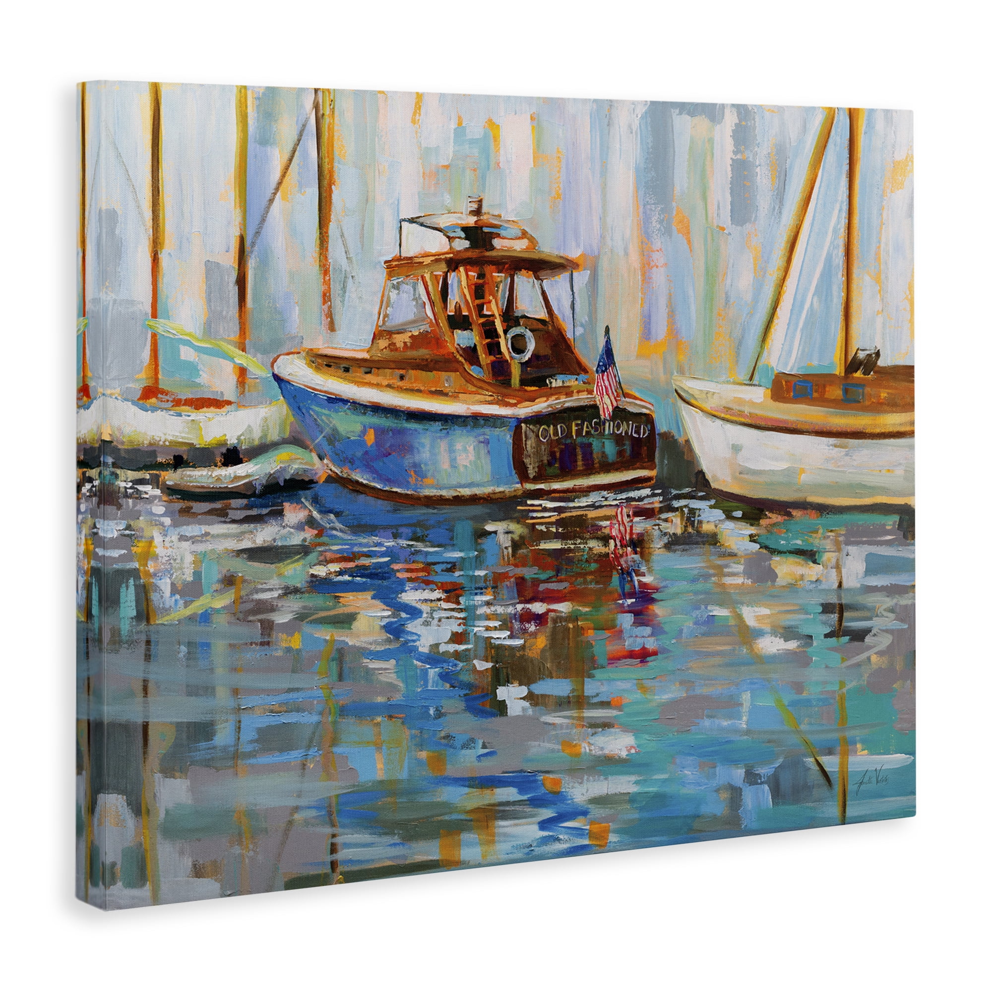 Stupell Industries Old Fashioned Boat Harbor Nautical & Beach Painting Wrapped Canvas Art Print Wall Art, 48 x 36