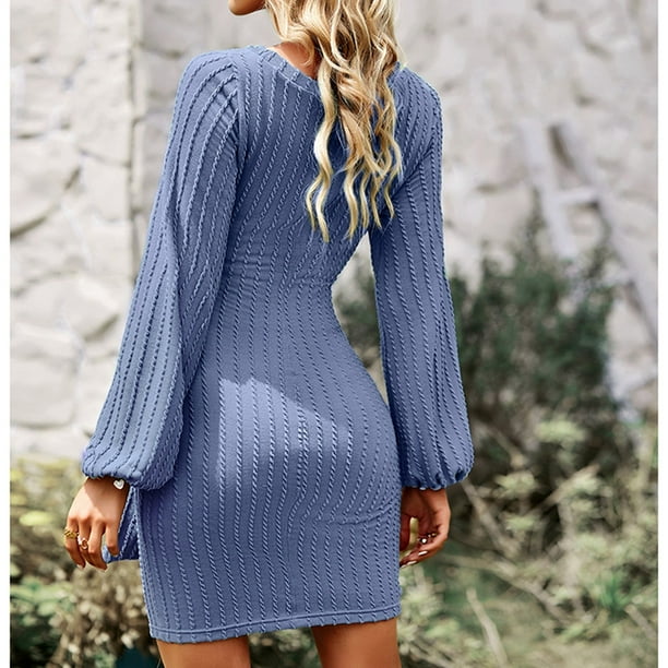 Round Neck Dress Women Dress Round Neck Long Sleeve Dress Party