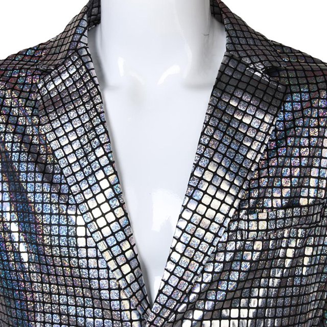 Traje brillante de actuación genial para escenario de discoteca con diseño de cuadros arcoíris dorados y plateados de Halloween para hombre