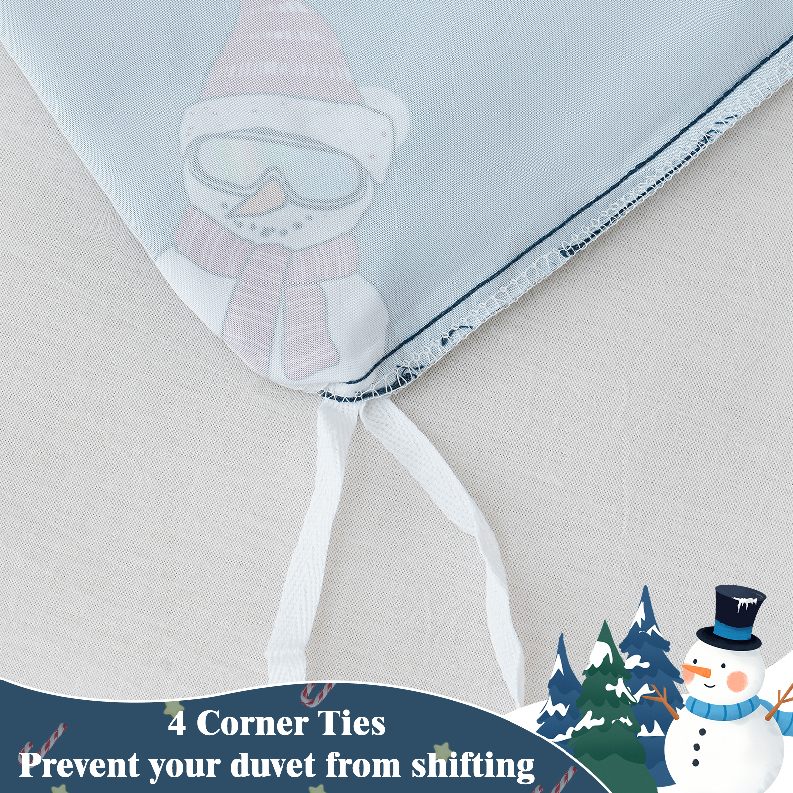 BLEUM CADE Duvet Cover and Pillow Covers Christmas Snowman Duvet 3 Piece Bedroom Set Blue Background and White Snowman Printed