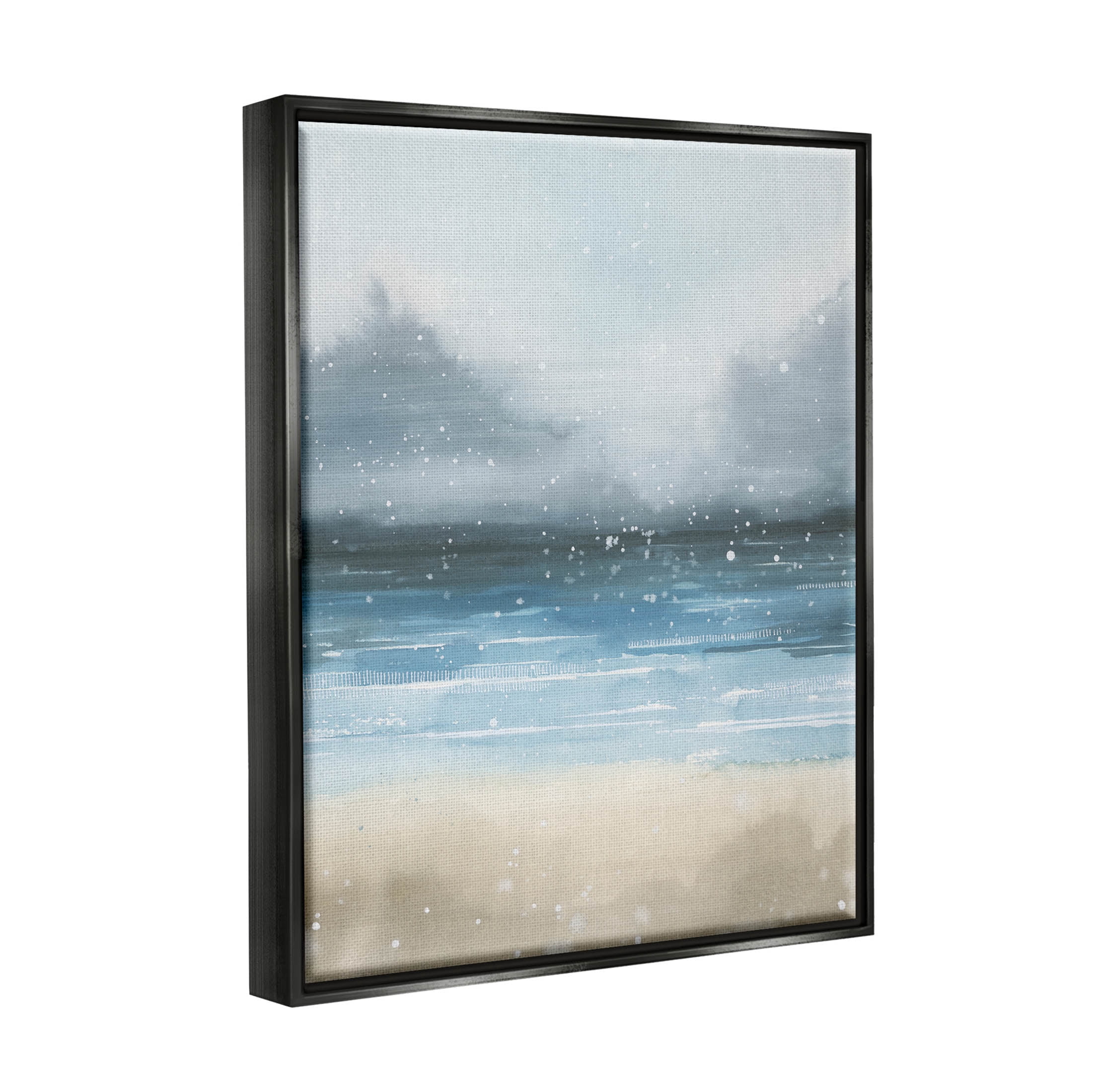 Stupell Industries Beach Snowfall Ocean Shore Graphic Art Jet Black Floating Framed Canvas Print Wall Art, Design by Grace Popp