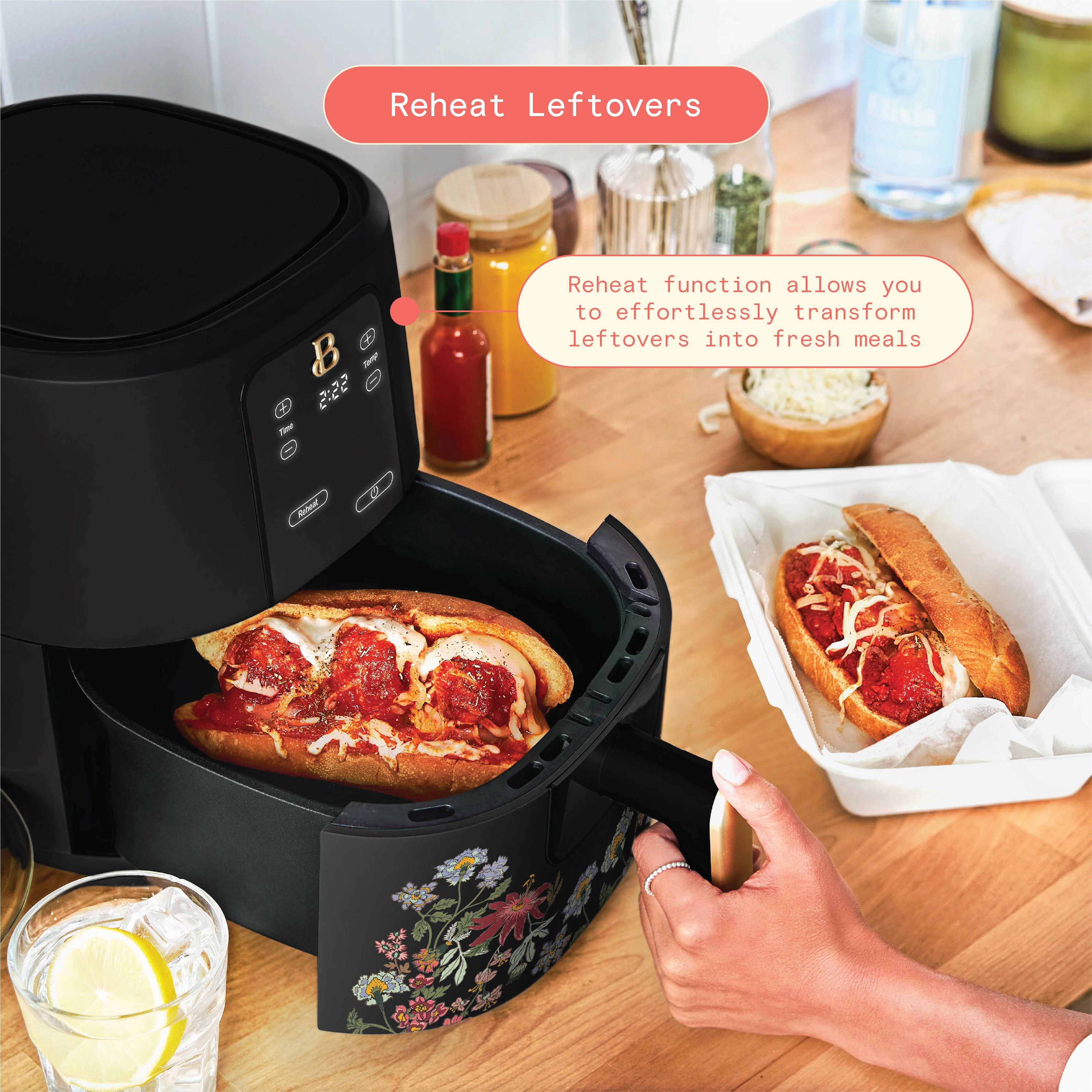 Beautiful 3 Qt Air Fryer with TurboCrisp Technology, Wildflower by Drew Barrymore, Black
