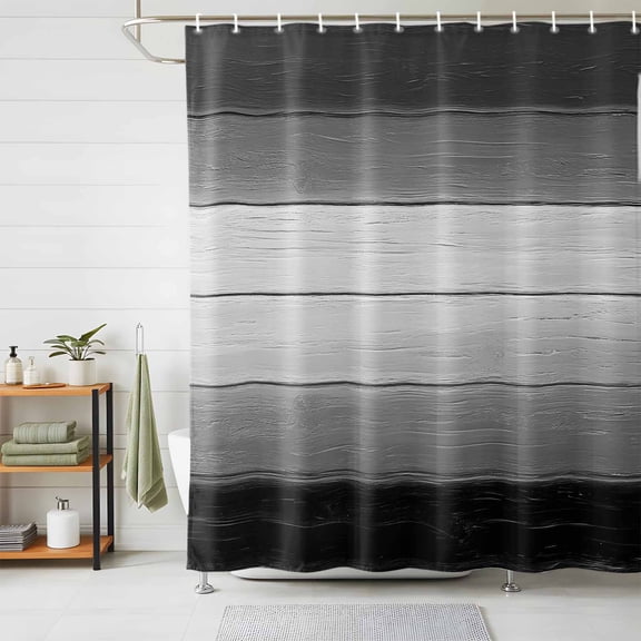 Shower Curtains for Bathroom, Black Gray Waterproof Fabric Shower Curtain, Farmhouse Vintage Gradient Wooden Plank Decorative Bathroom Curtain for Bathtub, 36"x72", No Hooks Included