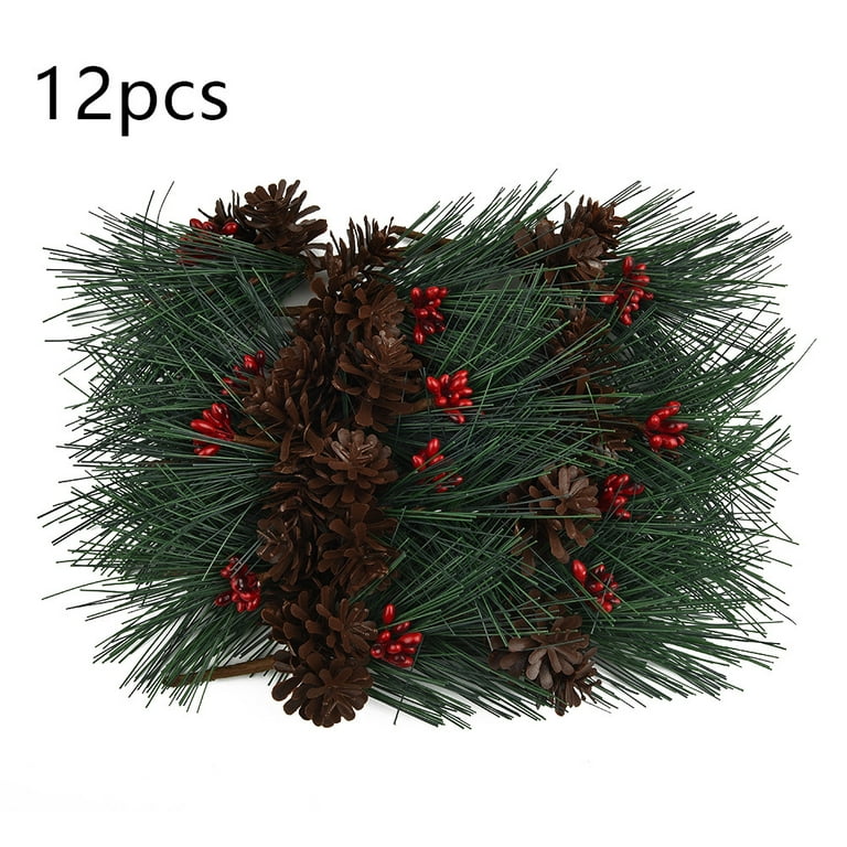 Red Berry Stems Pine Branches Evergreen Christmas Berries Decor 8 PCS  Artificial Pine Cones Branch Craft Wreath Pick 