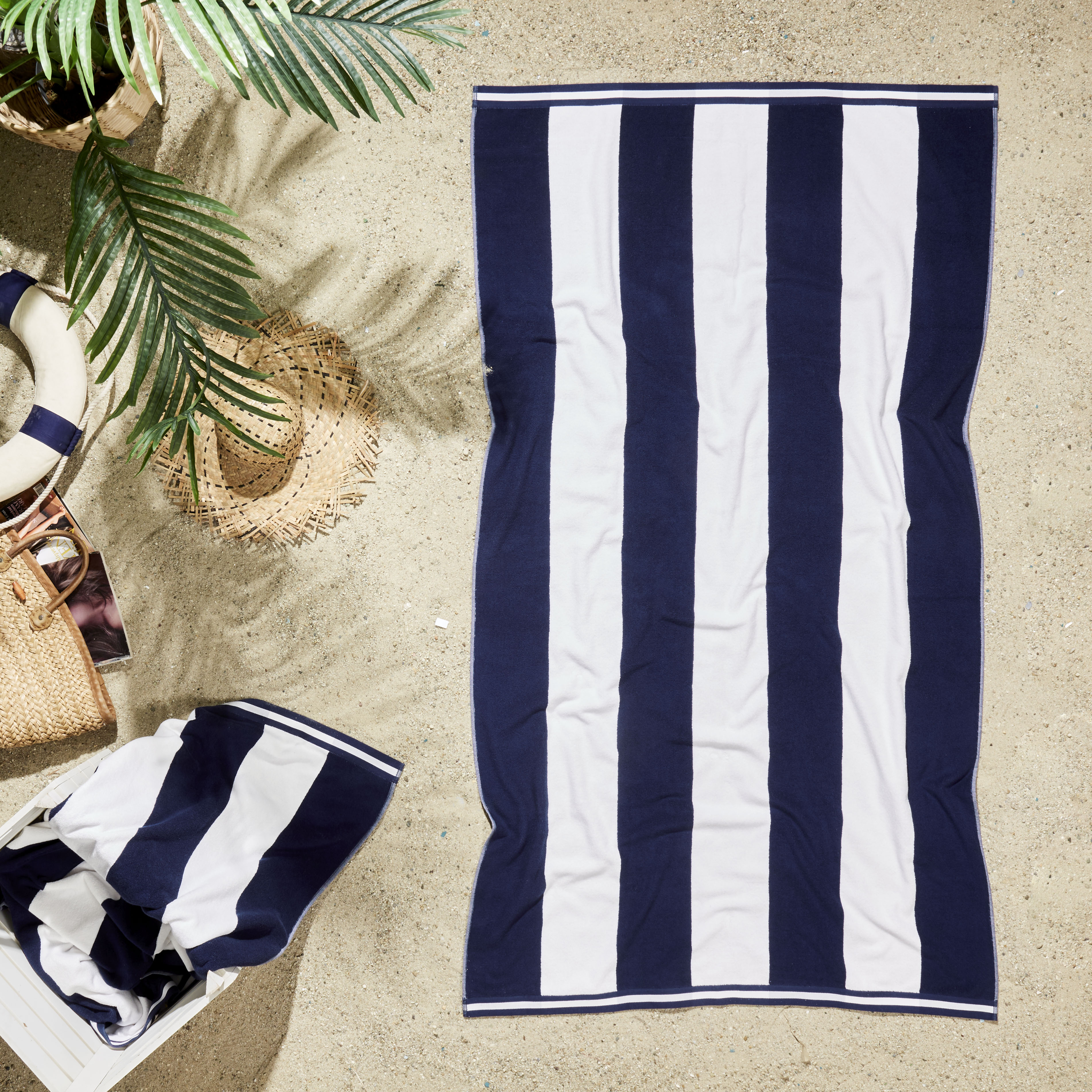 Ozdilek Cabana Beach Towel  40*72 - 500 GSM Turkish Cotton, 100% Cotton, Luxury, Quick Dry, Extra Large, Soft Absorbent, Fade-Resistant, Poolside, Oversized, Summer Towel (Navy Classic)