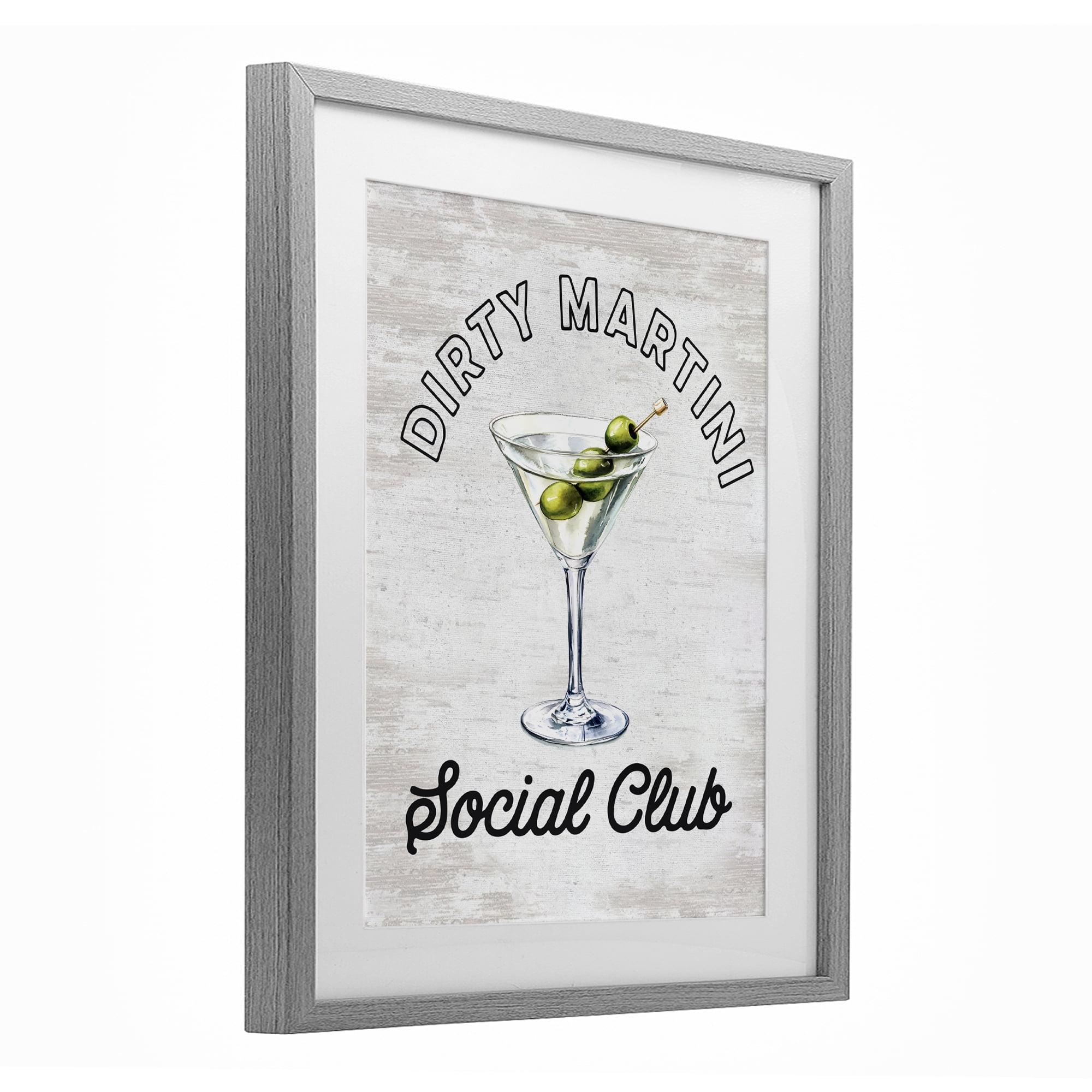 Stupell Industries Dirty Martini Social Club Gray Framed Print Under Glass, design by Lettered and Lined