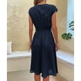 thumbnail image 3 of Women's 2024 Summer Dresses Casual Solid Color Classic Short Sleeve Dress Crew Neck Smocked High Waist Tiered Boho Beach Vacation Sundress (Dark blue,XX-Large), 3 of 6