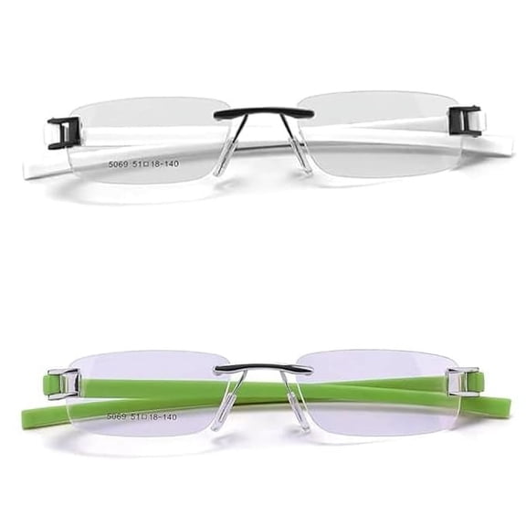 RSINC Combo Tag Rimless Frame Eyeglass Spectacle For Men And Women Modern Collage Fashion School Ladies Sports Tag Silver Green & Black White 51-18-140