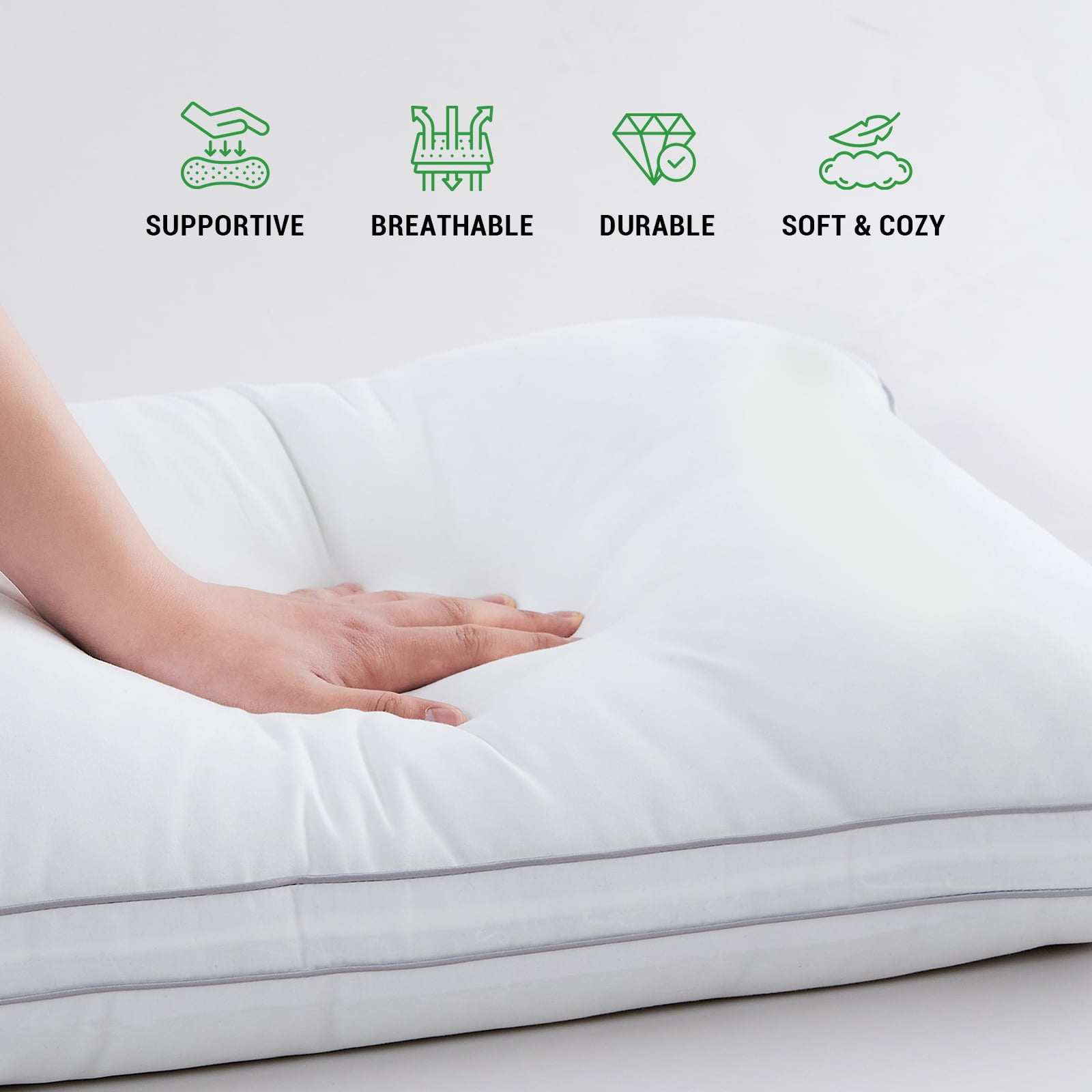 GOGREEN 2 Pack Pillows for Bed, Standard Size Pillows Insert for Side and Back Sleepers, Soft Down Alternative Microfiber Filled Extra Firm Pillows, 20 x 26 Inches