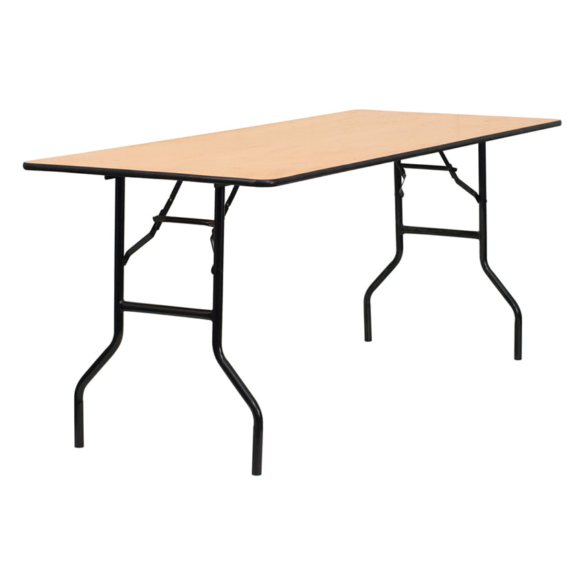 36'' x 72'' Rectangular Wood Folding Banquet Table w/ Clear Coated Finished Top 