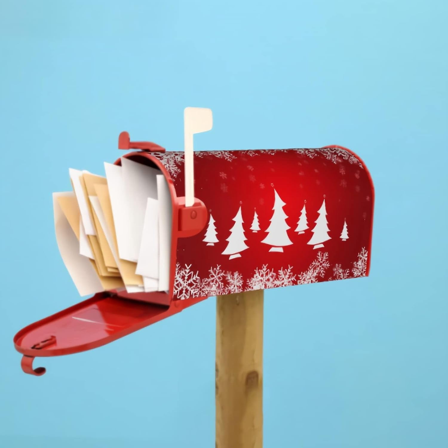 Christmas Tree Mailbox Cover 25.5 x 21 Inchs Standard Size Red Christmas Magnetic Mailbox Covers Winter Snowflake Holiday Large Post Letter Box Covers Garden Yard Home Decor for Outside
