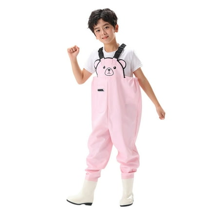 Kids Rompers Toddler Children Chest Fishing Water Proof Hunting Waders Jumpsuit With Rain Boots Boys Jumpsuits Pink 10 Years-11 Years
