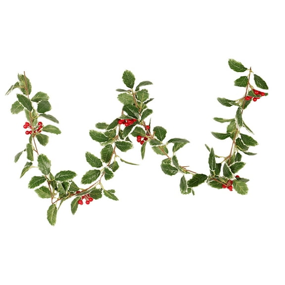 Gymnture christmas Christmas Garland with Green Leaves & Red Holly Berries for Decoration