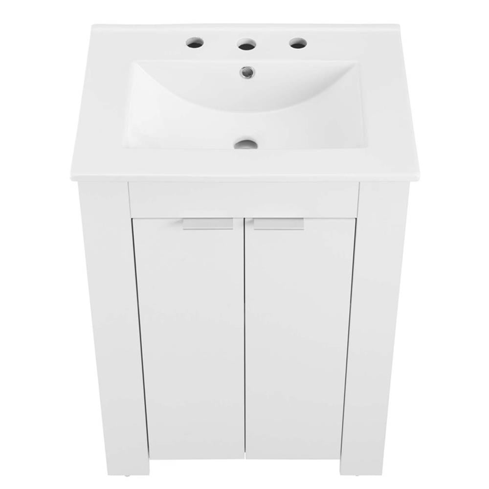 Modway Maybelle Modern Wood/Ceramic Bathroom Vanity in White
