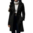 thumbnail image 2 of Women's Double Breasted Wool Coat, Notch Lapel Winter Overcoat, Knee Length Slim Fit Trench, Tailored Wool Blend Coat, Business Casual Outerwear Black XL, 2 of 6