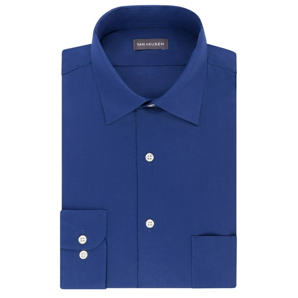 Van Heusen Mens Van Heusen Fitted Lux Sateen Stretch SpreadCollar Dress Shirt Blue Velvet