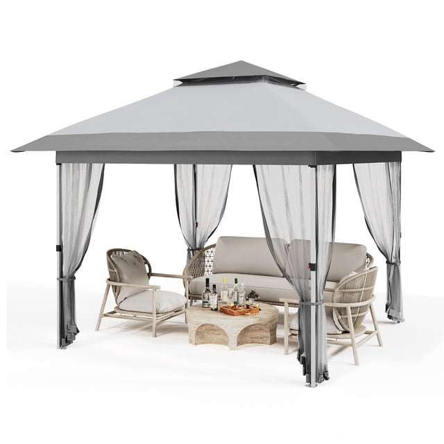 GloryStar Tente Auvent Extérieure 10x10, Conception Escamotable avec Moustiquaire, Rideaux, Hauteur Réglable et Sac de Transport à Roulettes, Parfait pour les Événements dans la Cour Arrière, le Patio, le Jardin et la Pelouse