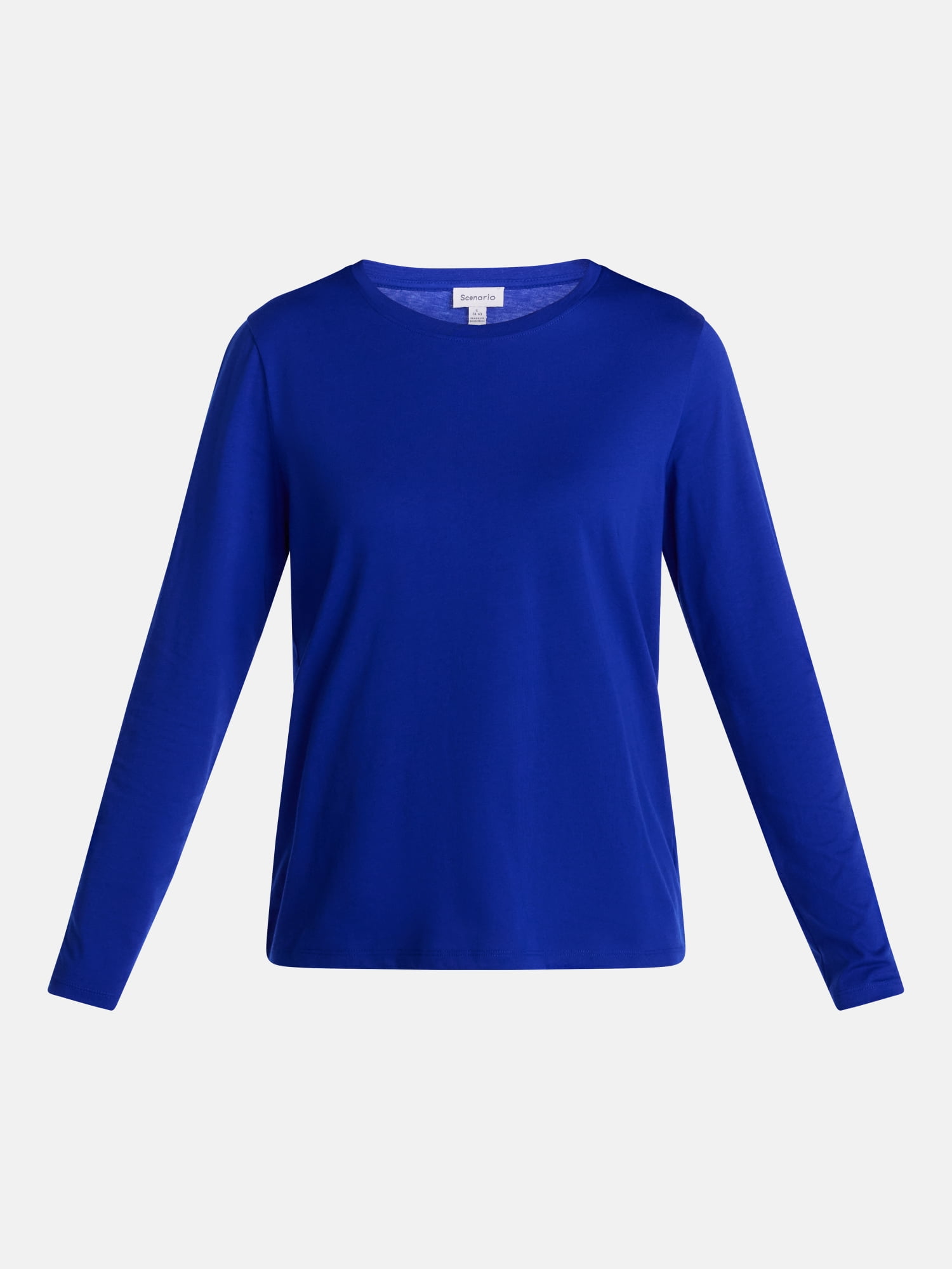 Scenario Women's Cotton Crewneck Tee with Long Sleeves, Sizes XS-XXXL