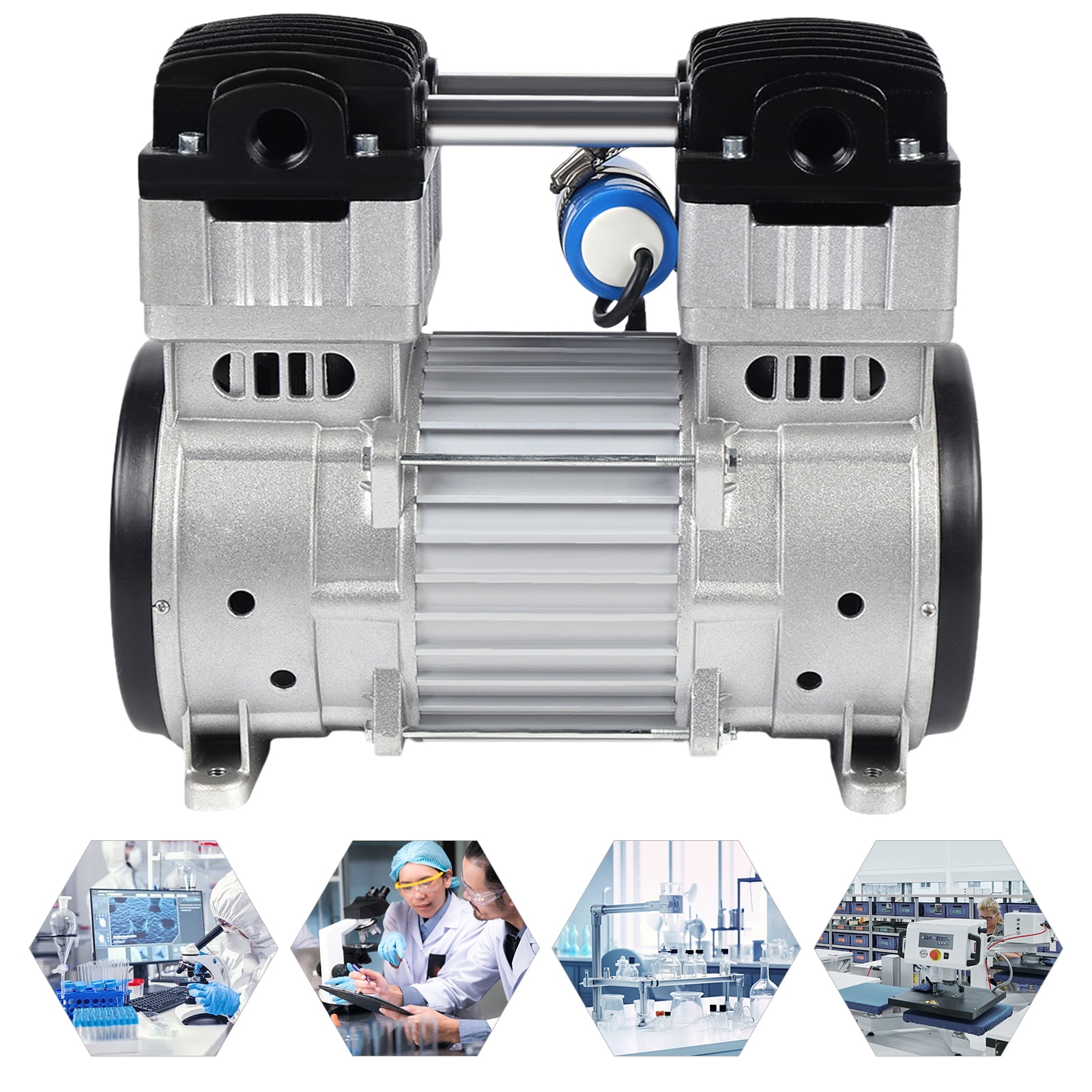 12.59*6.69*11.41inch 1100W Aluminum Alloy Silver Oilless Vacuum Pump Industrial Oil-free Silent Diaphragm Vacuum