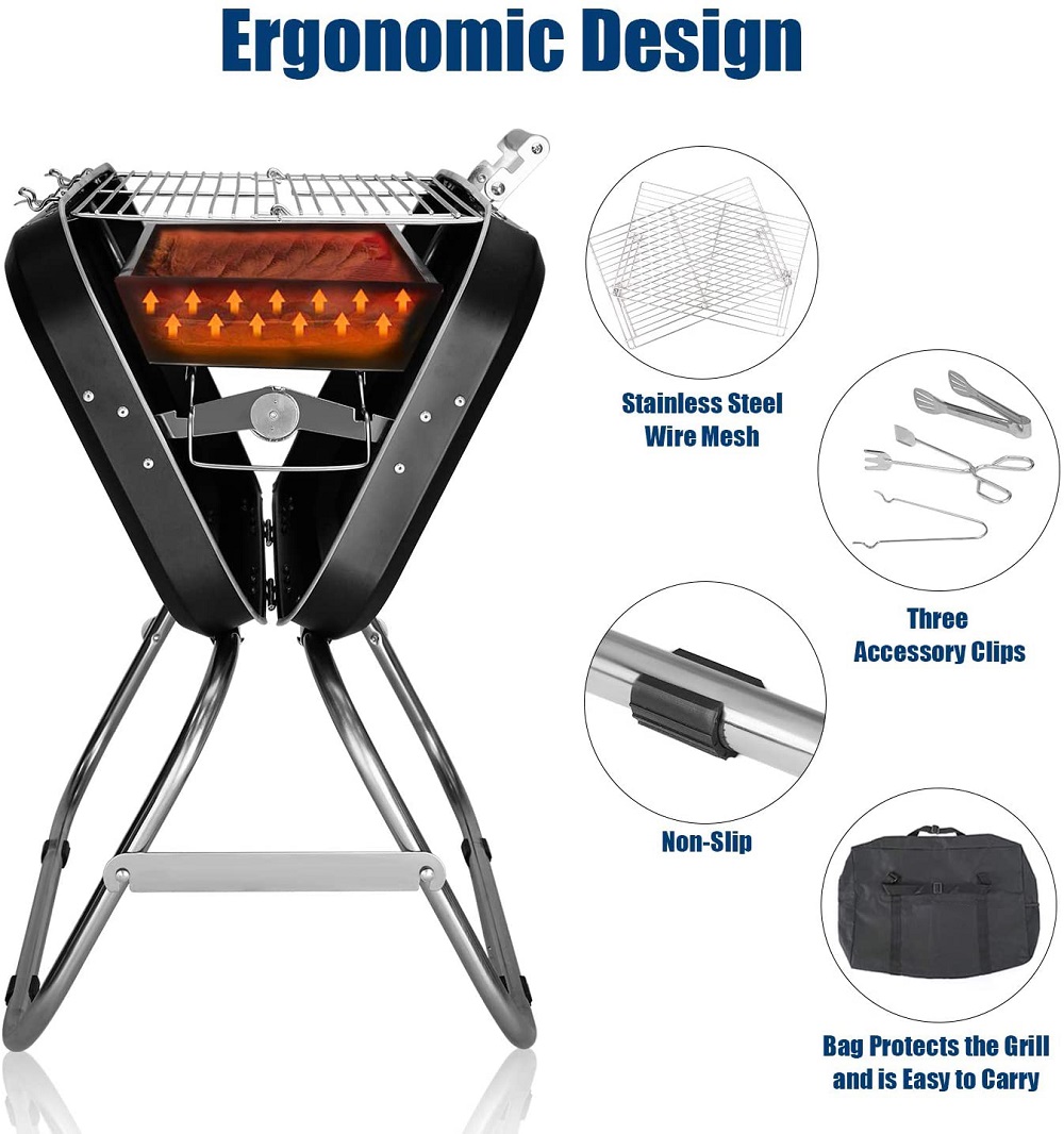 Charcoal BBQ Grill Outdoor Grill, SEGMART 24" Portable BBQ Charcoal Grill Lightweight BBQ Grill, Small Portable Charcoal Grill w/ Handle & Adjustable Grate, Stainless Steel, Easy to Clean, Black, H384 - image 3 of 10