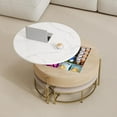 thumbnail image 2 of Modern Round Lift-Top Coffee Table with Storage & 3 Ottomans|White & Natural, 2 of 10