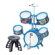 thumbnail image 1 of Juego de batería para niños, juguete educativo para el día de los niños, PVC, incluye baquetas, taburete, juguete musical para conciertos, actividades Borde de color azul, 1 of 8