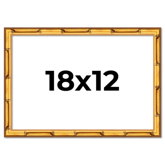 18x12 Frame Gold Bamboo Solid Wood Picture Frame | 0.75 Inch Moulding Width | Interior Frame Depth