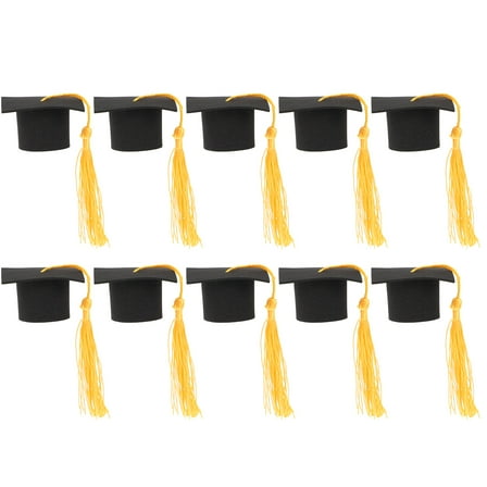 PAMINGONO 10Pcs Graduation Mini Cap Cupcake Toppers in Yellow for Students