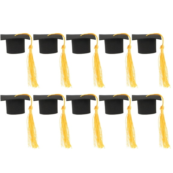 PAMINGONO 10Pcs Graduation Mini Cap Cupcake Toppers in Yellow for Students