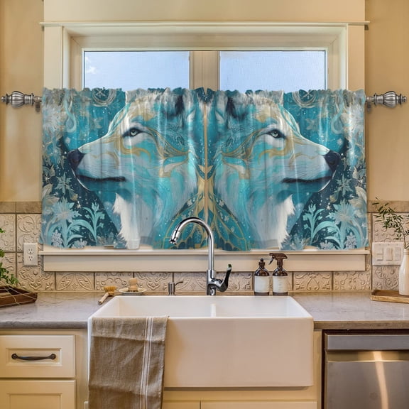 BZSMCE Set of 2 Pieces Window Curtains In Aqua Wolf Bloom Pattern 57x24in/57x36in