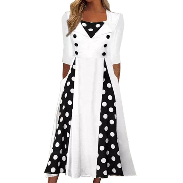 Vestido largo casual de verano con estampado de lunares y cuello cuadrado para mujer Fridja bnh6236