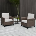 thumbnail image 3 of EAGLE PEAK Ocean Vista Patio Outdoor 3 piece Variated Brown Wicker Conversation Dining Chair Set, Beige Cushions, 3 of 10