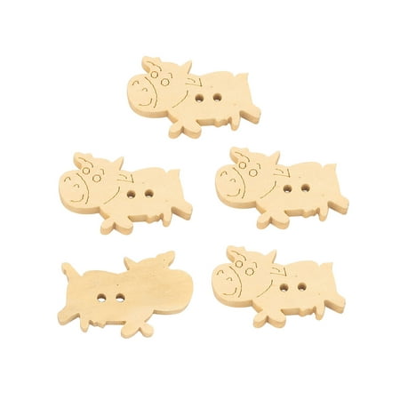 Wood Clothing - Unique Bargains 5Pcs Wood Cow Shaped Sewing DIY Craft Card Doll Bag Clothing Buttons