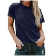 thumbnail image 2 of LADIGASU Women's Round Neck Short Sleeve Loose Solid Color T Shirt Tunic Summer Shirt Blouse, 2 of 6