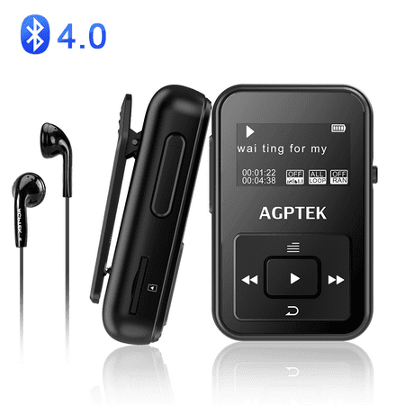 AGPTEK A12 8GB Bluetooth Mp3 Player with FM Radio, Portable Clip Music player with Independent Volume Control, (Best Cheap Portable Music Player)