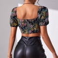 thumbnail image 4 of Top corto floral con mangas abullonadas, estilo cortesano vintage, espalda descubierta y cremallera, Top de mujer para citas, 4 of 6