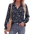 thumbnail image 3 of BTFBM Long Sleeve Blouses for Women, Floral V Neck Button Down Shirts, Smocked Cuffs, Business Casual Summer Outfits, 3 of 10