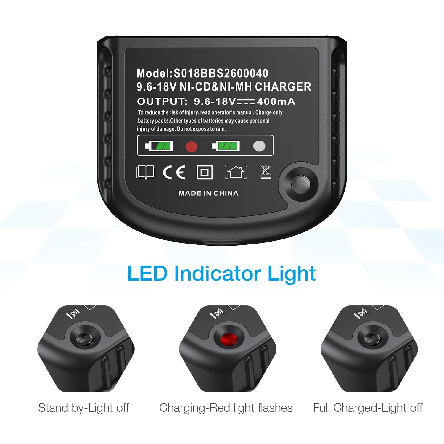 9.6V-18V Battery Charger for Black & Decker HPB18 HPB18-OPE FSB18 HPB14 HPB12