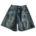 thumbnail image 5 of Womens Jean Shorts Streetwear Ripped Jorts Mid Low Waisted Bermuda Shorts Hop Denim Shorts Loose Plus Size Jeans For Women Dark Blue XXL, 5 of 5