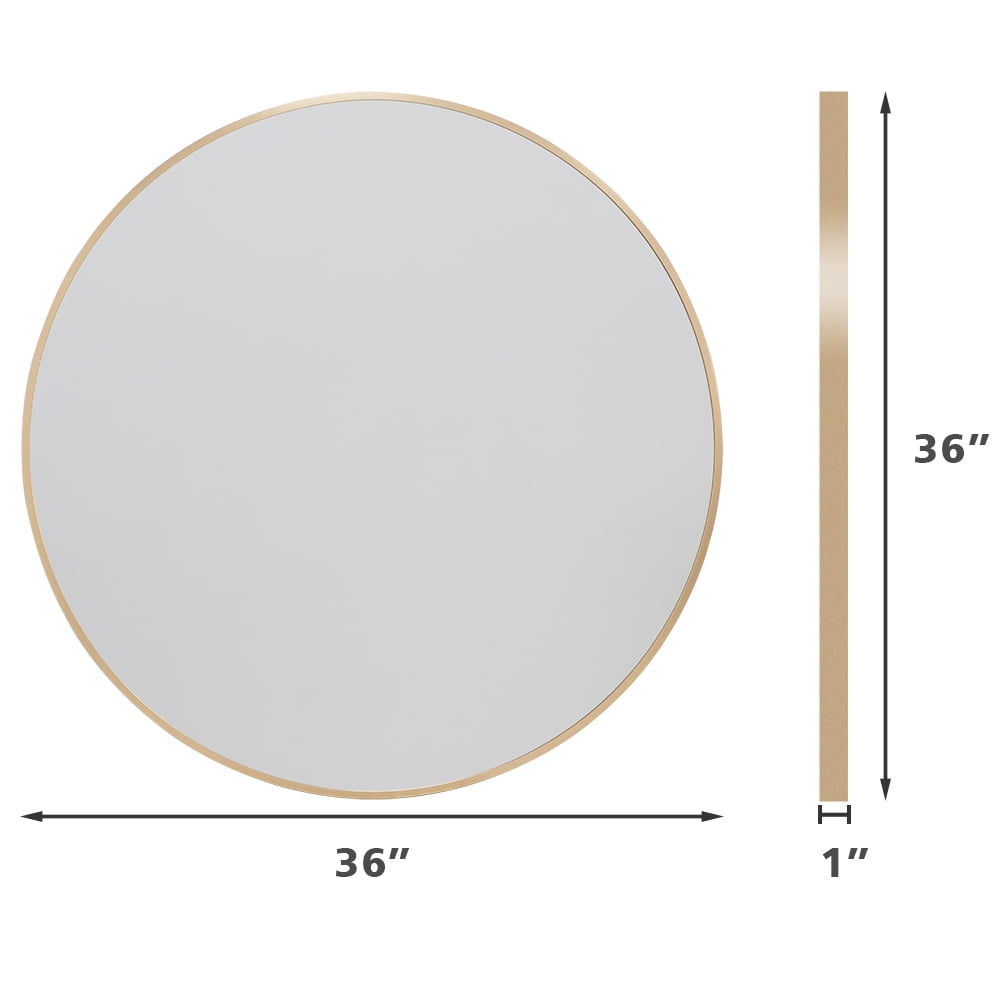 Abble 36'' Wall Mirror Round Vanity Mirror Aluminium Framed Circle Bathroom Mirror Modern Wall Mirror, Gold
