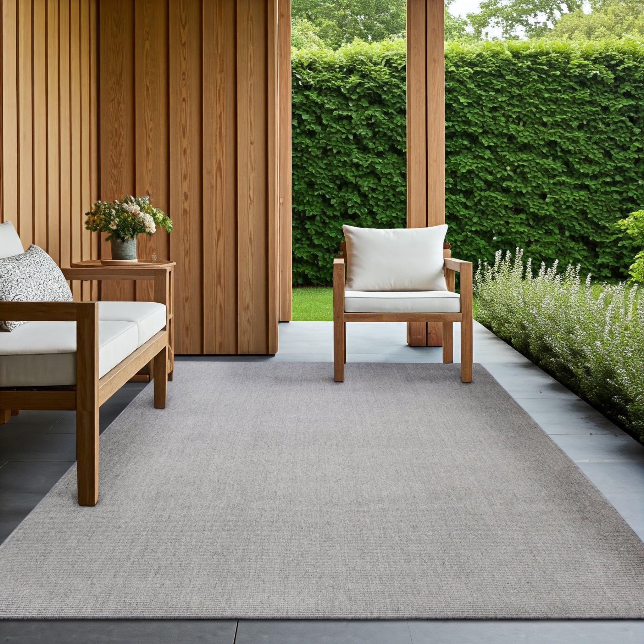 Delara Light Grey 6' x 9' Indoor Outdoor Area Rug, Non-Shedding, Hose Washable, Easy Clean
