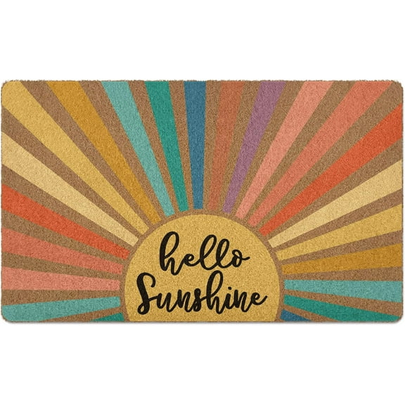 Colorful Hello Sunshine Door Mat, Sun Sunrise Welcome Front Door Mat Indoor Outdoor Entrance, Boho Spring Summer Artificial Coir Doormat Rugs for Patio Entry Classroom Decor 30x17in.