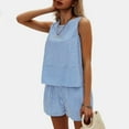thumbnail image 5 of Blue Young Adult Tops Women's Summer 2 Piece Outfits Sleeveless Tank Top Matching Shorts Sets Cotton Striped Sweatsuits Vacation Beach 2025 Going Out Tops for Women, 5 of 6