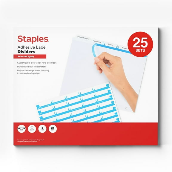 Staples Unpunched Print & Apply Label Dividers White 5-Tabs 25 Sets (ST63051)