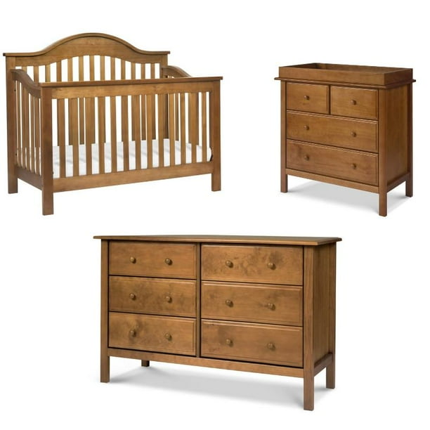 3in1 Convertible Crib and Dresser Set with Removable Changing Tray in Chestnut