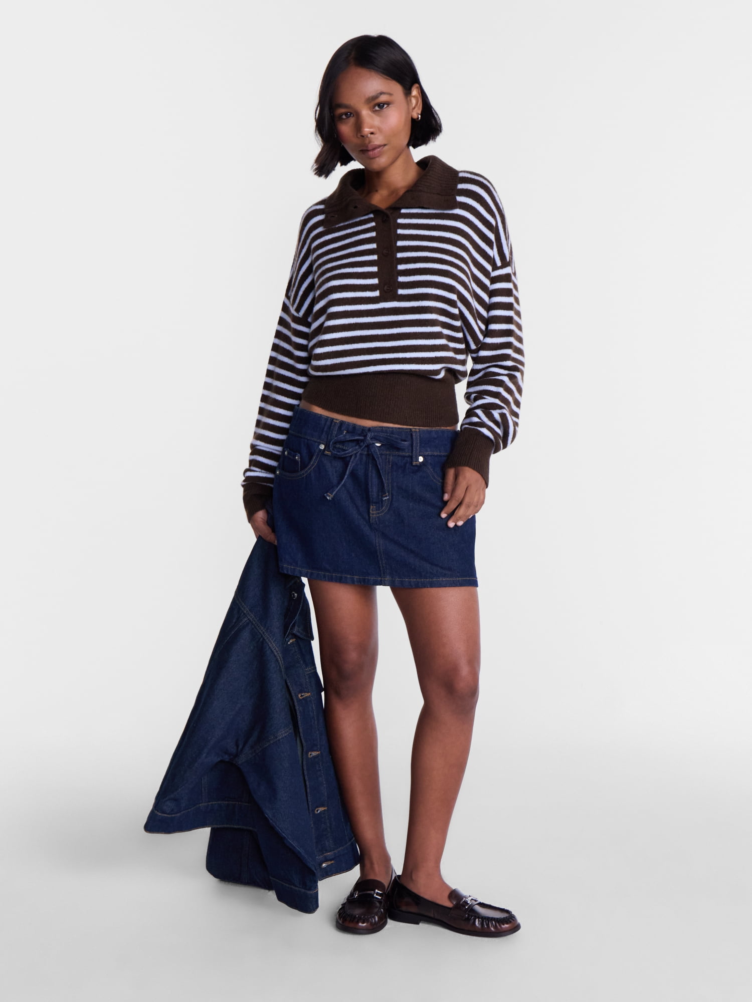 No Boundaries Self Tie Denim Cotton Mini Skort, Women’s XXS-XXL