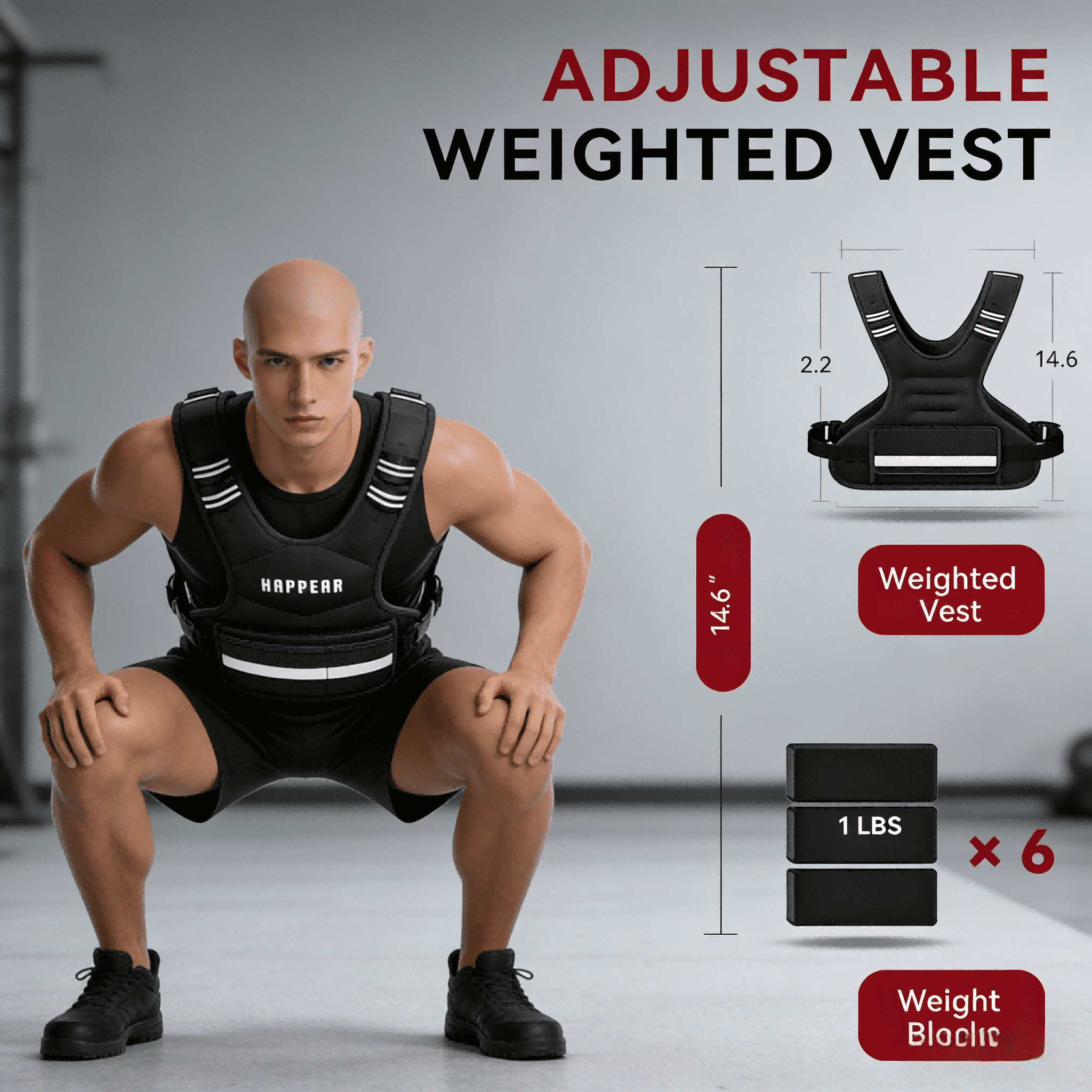 HAPBEAR Adjustable Weighted Vest for Men and Women, 4-10 lbs with 6 Ironsand Weights and Large Pocket Includes kettlebell pouch for Workout, Strength Training, Running, Walking, Weight Loss